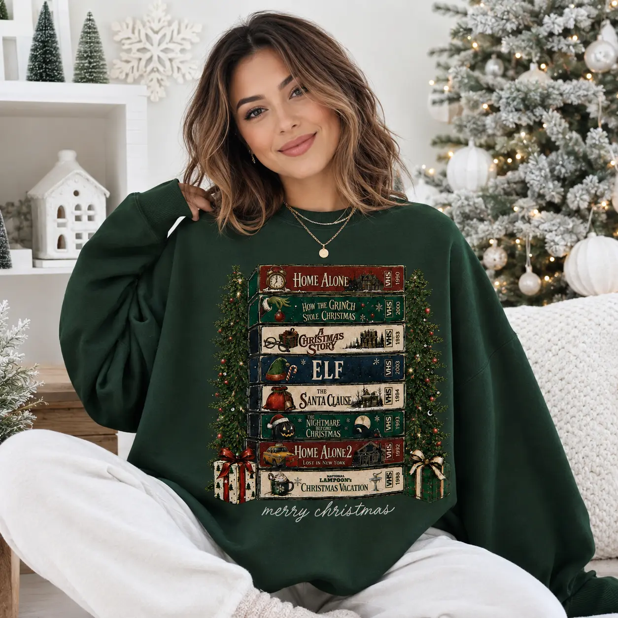 Christmas VHS Movies Sweatshirt, Hoodie, Home Alone Elf Grinch Retro Holiday Film Graphic, Vintage Christmas Movie Fan Gift, T-Shirt, Comfort Colors, Sweatshirt