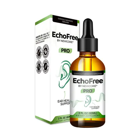NEWCORE EchoFree PRO Ear Drops - 2oz (60ml) Vegan Vitamin C Liquid Formula with Chromium Picolinate, Ginkgo Biloba, GABA - Daily Adult Quiet Focus & Clarity Support (2 Droppers Per Day)