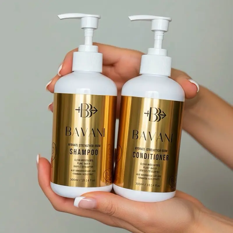 Bavani Hydrate and Strengthening Shampoo & Conditioner Duo - 300ml Each - Clean Ingredients Plant Extracts - Ideal for Dry Hair