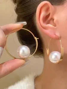 Large Earring Studs, Fashion Bold Earrings, French Luxury Geometric Pearl Embellished Earrings, Daily Wear, Pair with Shirt, Suit