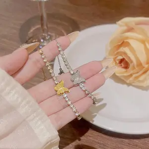 Super Sparkly Full Rhinestone Butterfly Bracelet for Women – Light Luxury Fairy Style Starry Elegant Versatile Hand Jewelry