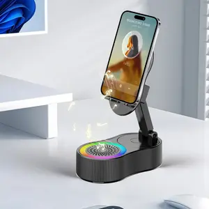 【Holiday Haul】Wireless Induction Audio Bluetooth Speaker 5in1 Cellphone Holder USB Emergency Rechargeable (5000mAh) Portable Power Mobile Tablet Stand with Colorful Ambient Light Gifts for Friend, Family Foldable