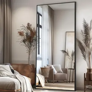 71"x26" Full Length Mirror Standing Hanging or Leaning Against Wall Floor Mirrors Body Dressing Wall-Mounted for Living Room Bedroom with Aluminum Alloy Thin Frame Black Arched Full Body Floor Mirror