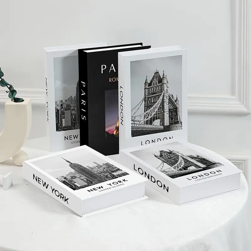 Paris City Pattern Book Decoration, 3 Counts/set Modern Home Decoration Vintage Decor Fashion Urban Minimalist Decoration Book, Fake Book Model Stacked Photo Props Living Room Decoration, Home Decor Accessory, Home Decor Products