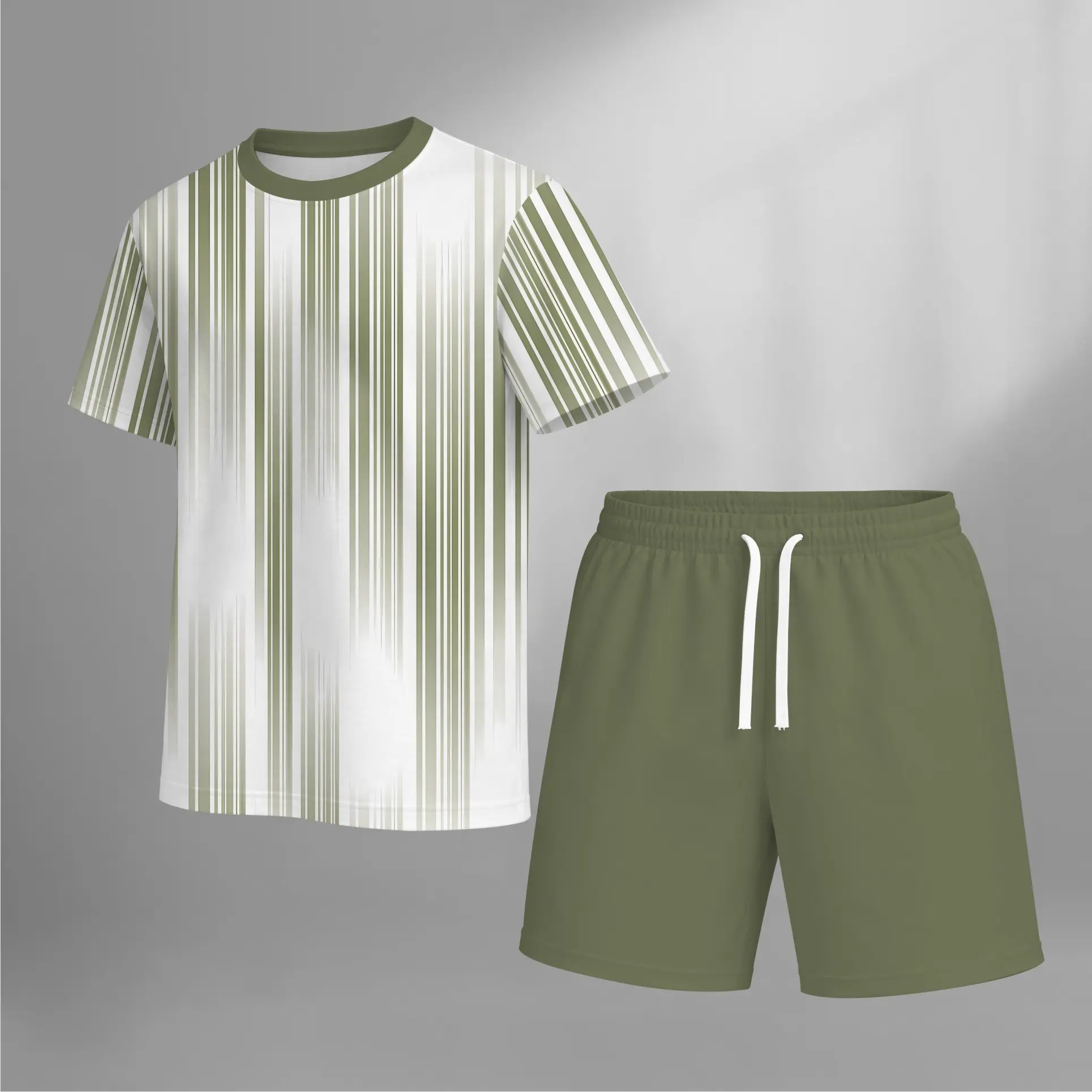 Men’s Summer 2 Piece Set, Vertical Stripe Print Short Sleeve T Shirt and Drawstring Shorts Matching Outfit, Lightweight Breathable Casual Set for Beach, Vacation, Gym, Travel, Running, and Daily Wear