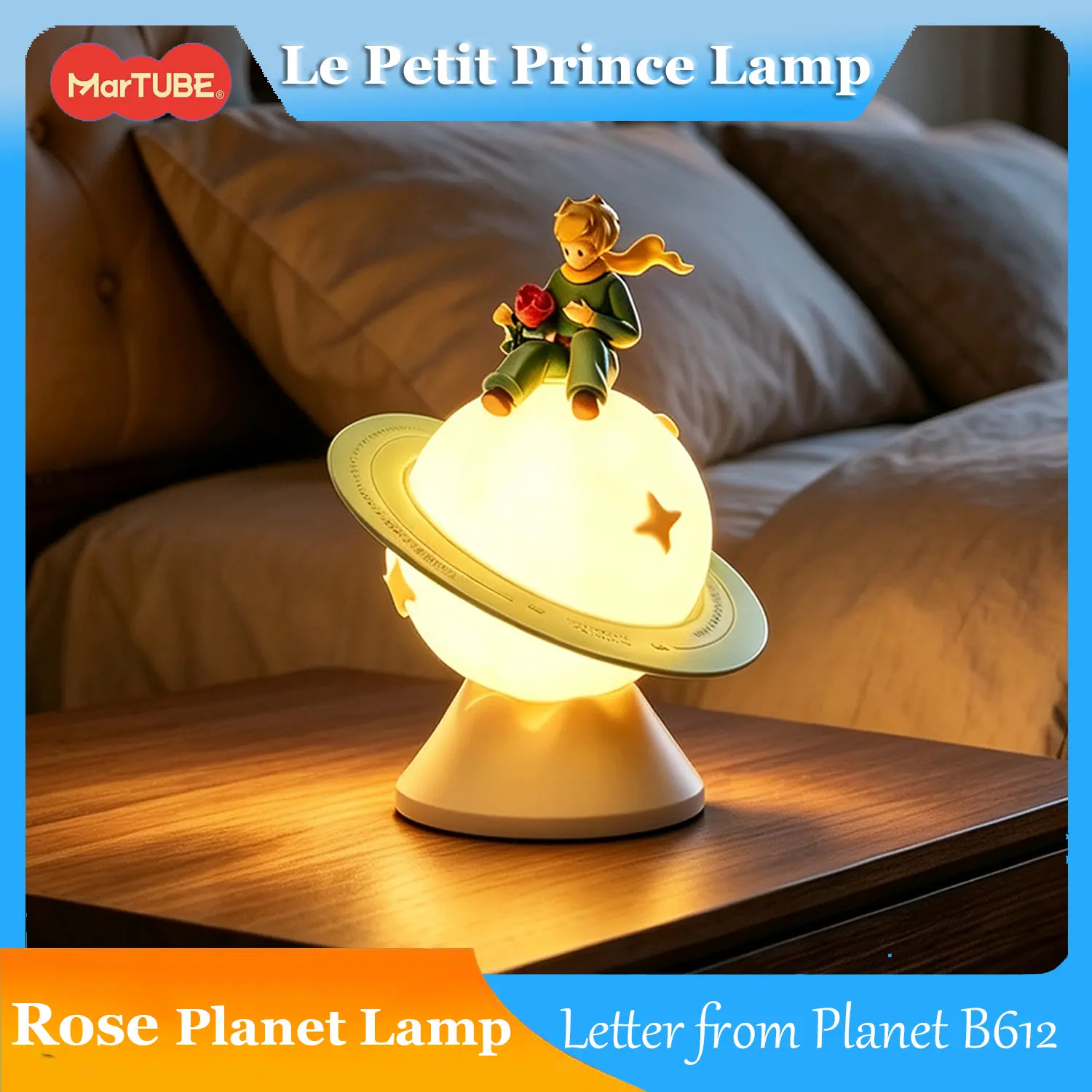 MARTUBE Le Petit Prince Rose Planet Lamp - 2 Adjustable Brightness Levels, Touch Control, Breathing Light Mode with Smart Timer & Sleep Companion, 360° Rotating B612 Planet, 3 Lighting Modes, Gift for Girls Kids, Ambient Night Light, Illuminated Night Lig