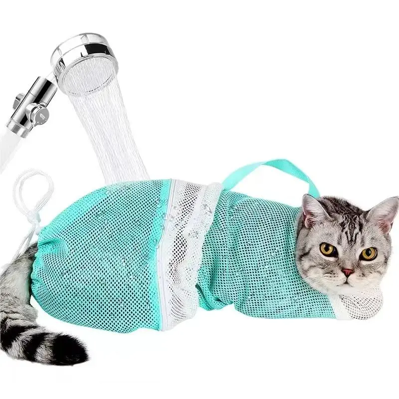 Cat Bath Mesh Bag, Portable Mesh Shower Bag, Adjustable Drawstring Design Travel Bathing Bag For Cats