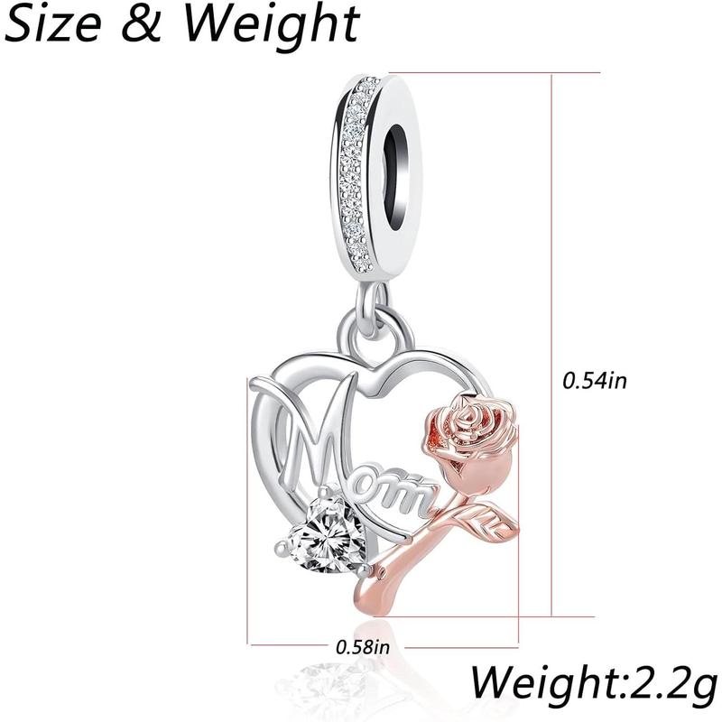 Mom Charm Compatible with Pandora Bracelet Women Rose Gold Flower Love Heart Dangle Mother Bead from Daughter Son Birthday