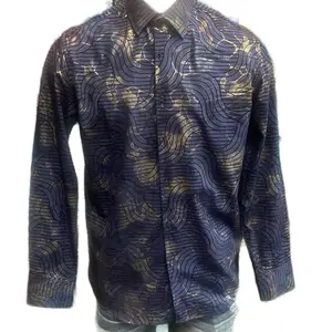DE-NIKO Navy Shirt with Gold Wave Pattern for Men's Stylish Wear