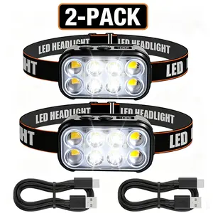 2-Pack Super Lightweight LED Headlamp for Kids, 2.1 oz Ultralight with Motion Sensor, 6 Modes White & Red Light, USB-C Rechargeable, Digital Battery Display, Waterproof, 14500 Battery, Cable Included for Camping, Running