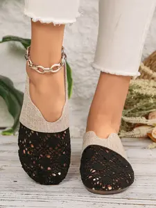 2026 Summer New Flat Bottom Slip-On Shoes, Lace & Linen Patchwork Design, Breathable Comfort, Ideal for Daily Home Wear