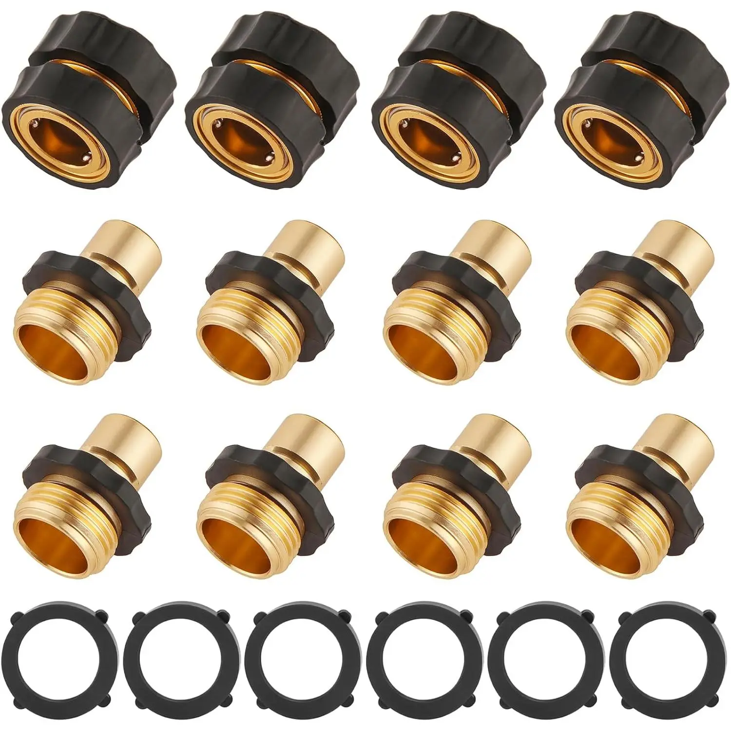12 count Quick Connect Hose Fittings for Garden Hose Quick Connector with Gasket, 3/4 Inch GHT Male and Female Attachment Quick Release Water Hose Adapter