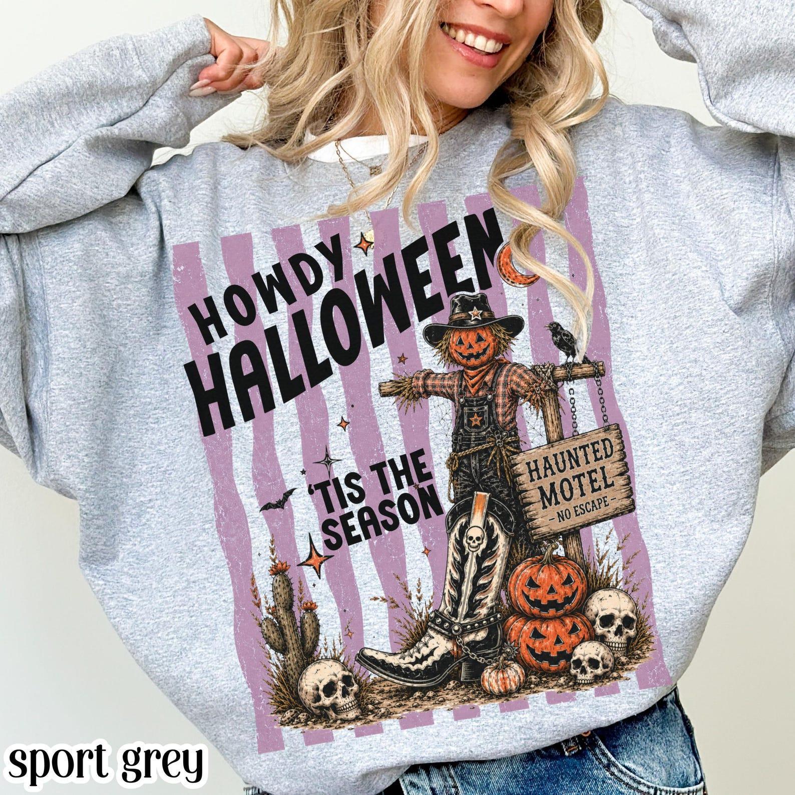 Western Halloween Sweatshirt, Howdy Country Pumpkin Scarecrow Graphic Crewneck, Spooky Season Fall Pullover, Cute Autumn Unisex Top
