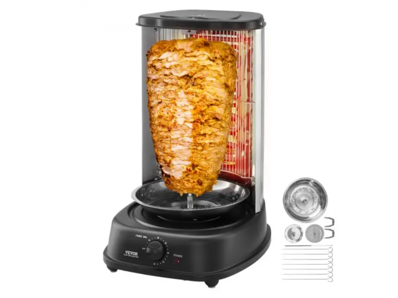 Vevor LSKRJ13LBSDR6ZC7WV1 Stainless Steel Shawarma Grill Vertical Gyro Rotisserie Doner Machine - Black