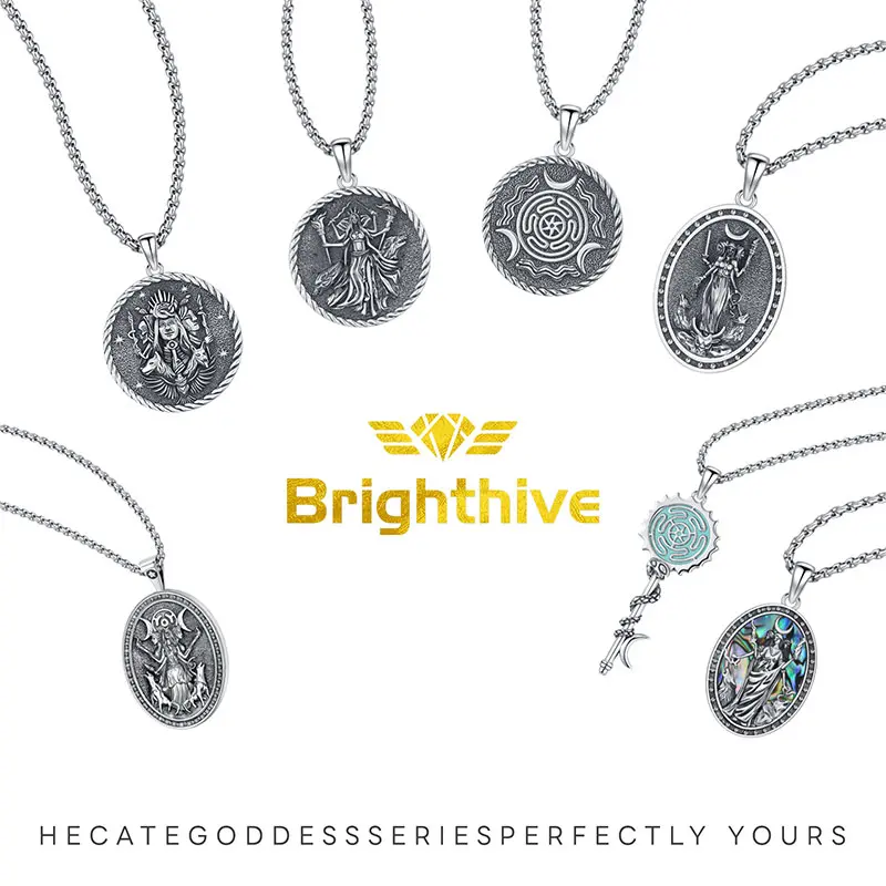 925 Sterling Silver Engraved Hecate Pendant Necklace - Lead-Free, Adjustable Chain, Unisex Retro Double-Sided Greek Goddess Amulet, Oxidative Treatment Pagan Wiccan Jewelry for Adults, Casual Daily Wear (12-Month Durability Note), 12 Months, Pendant + Cha