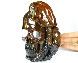 4.7" Premium Brazilian Agate Geode Carved Crystal Skull Sculpture, Crystal Healing