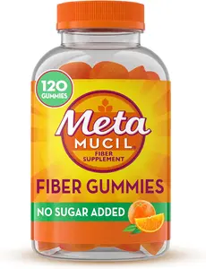 Metamucil Fiber Gummies for Adults, No Sugar Added Orange Flavor, 5g Prebiotic Plant Based Fiber Supplement Blend, 120 Count