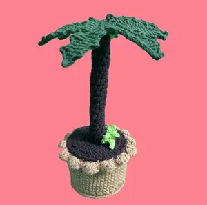 Handmade Crochet Coconut Home Decor Plants with Yarn - Unique Knitted Design for Your Space