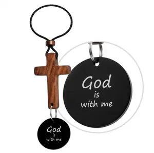 Grace&Glory Wooden Cross Keychain with NFC for Men & Women, Walnut Pocket Prayer Cross with Daily Bible Verse, Waterproof Christian Key Ring, Religious Easter Gift