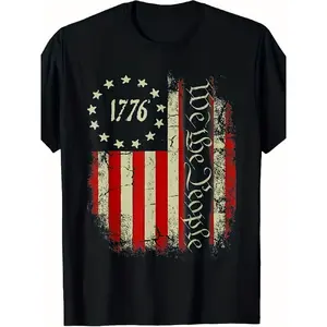 Natee USA Men' & Women' Retro US Flag T-Shirt - Heavyweight Pure Cotton Crew Neck Tee Suitable for Men & Women, Casual & 4th of July Outfits, Machine Washable Flag Shirt