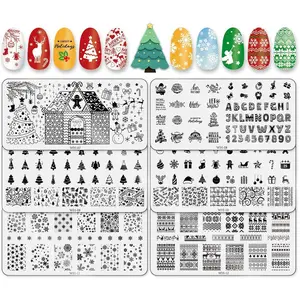 6 Pieces Christmas Nail Art Stamping Plates Kit Christmas Tree Snowflakes Gingerbread Sweater Image Stamp Templates Holiday Nail Art Plates for Xmas DIY Print Manicure Salon Design Gift