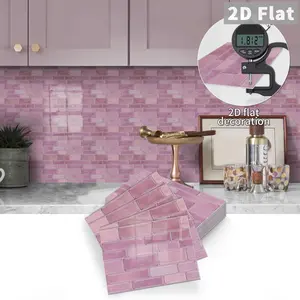 10PCS/Box PE Crystal Foam Tile Stickers (Color Box), GST Light Pink / Blush Pink Long Strip Mosaic, Waterproof Oil-Proof Anti-Collision Tile Stickers for Kitchen, Bathroom, Ceiling, Tiles, Old Wood Board Home Decor