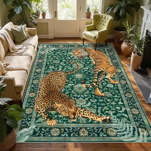 Vintage Jungle Tiger Print Carpet, Tiger Pattern Rug, Foldable Washable Non-Slip Rug, Creative Cool Living Room Bedroom Mat, Large Area Home Decor