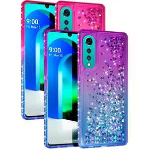 Case for LG Velvet, Nakedcellphone [Waterfall Series] Flexible TPU Slim Cover [with Snow-Globe Glitter Bling, Iridescent Hearts and Rhinestone Crystals] for LG Velvet Phone LM-G900M