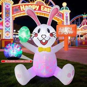 5FT Inflatables Easter Rabbit Outdoor Decor, Happy Easter Bunny Holds Colorful Eggs and Sign Happy Easter, Indoor Outdoor Decoration Blow Up for Yard Decorations (5FT Rabbit)
