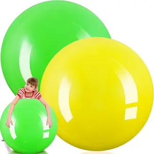 2 Pcs 30 Inch Large Bouncy Balls Giant Inflatable Rubber Kickballs Big Outdoor Exercise Jumping Hopping Ball for Outdoor Activity Sports Party Decor(Yellow, Green)