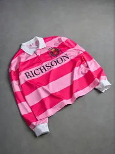 Men's Street Life Men's Street Graphic Print Stripe Polo Neck Long Sleeve T-Shirt, Casual Streetwear Top, Autumn Winter