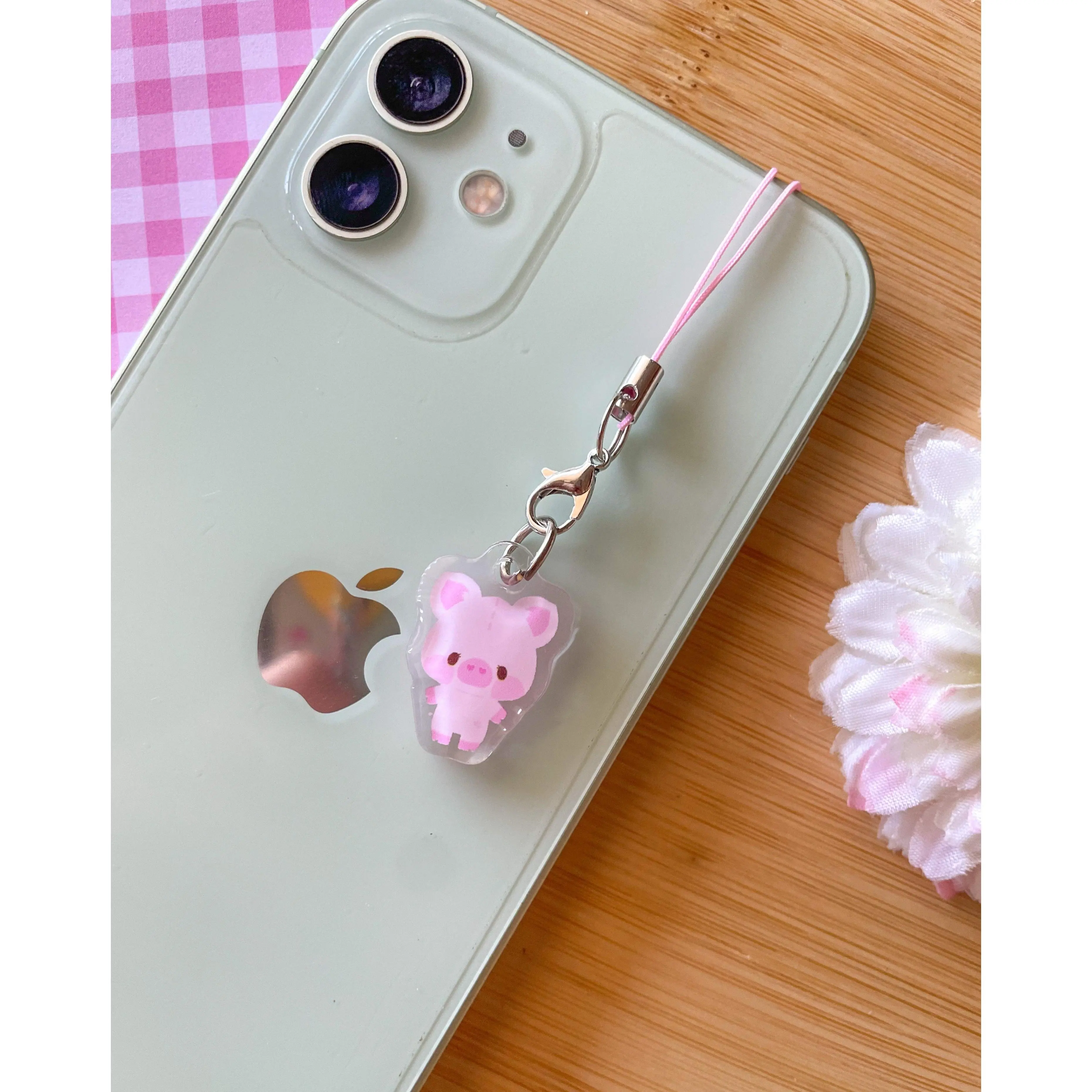 Acrylic Biscuit the Pig Epoxy Cell Phone Charm - Phone Decoration, Keychain Accessory