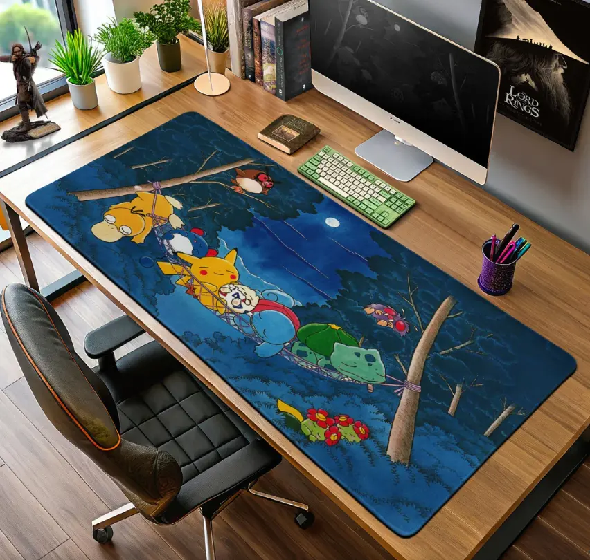 Forest Night Mouse Pad, Cartoon Gamer Desk Mat