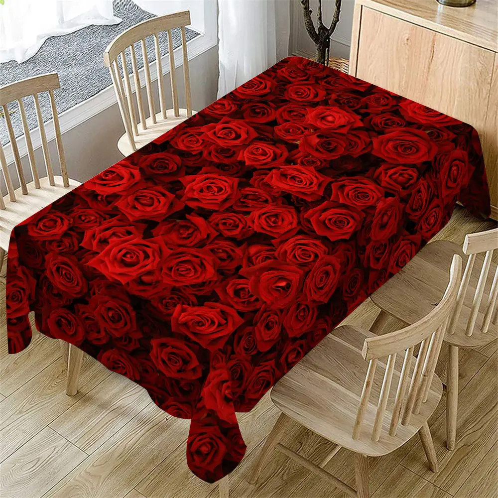 Rectangular Valentine's Day Tablecloth, Rose Floral Pattern, Couple Dinner Decor, Anniversary Decoration, Best Valentine's Gift