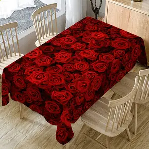 Rectangular Valentine's Day Tablecloth, Rose Floral Pattern, Couple Dinner Decor, Anniversary Decoration, Best Valentine's Gift
