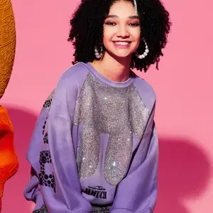 TCH Purple Rhinestone Fashion Oversized Sweatshirt
