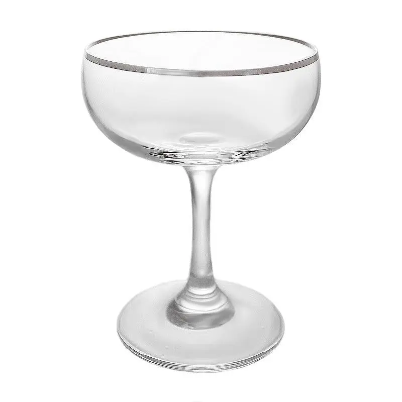 BarConic® 7 oz/207 ml Silver-Rimmed Smooth-Walled Coupe Glass, Kitchenware Drinkware for Champagne, Cocktails, Budget-Friendly Option