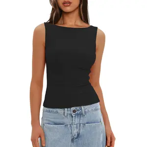 Darong Women's Double Lined Fitted Basic Tank Top Boat Neck Sleeveless Going Out Casual Tank Shirts summer clothes