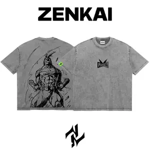 Limited All Might My Hero Academia Graphic Tee Double Sided Print Oversized Acid-Washed Heavyweight Cotton T-Shirt – Unisex Anime Manga Tee, Perfect Gift for Anime Fans and Lovers Menswear Tops