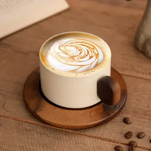 250ml Retro Style Coffee Teacup With Wooden Saucer Set,Japanese Style Handmade Pottery,Ideal Gift For Family Gathering Gifts American Coffee Latte