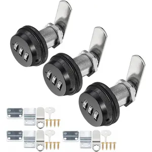 3 Pack Black Password Coded Combination Cabinet Cam Locks, 1-1/8'' Cylinder Chrome Finish Security Lock for Cabinet Filing Drawer Mailbox