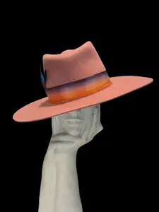 Pink Cadillac Fedora by Tossed Hat, This soulful Satin Lined Pink felt fedora is adorned with a Rayon Ribbon and Feather in your Hat