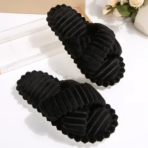 Fashion Cross-Strap Corduroy Slippers for Women Soft Comfy Slides Casual Indoor & Outdoor Shoes