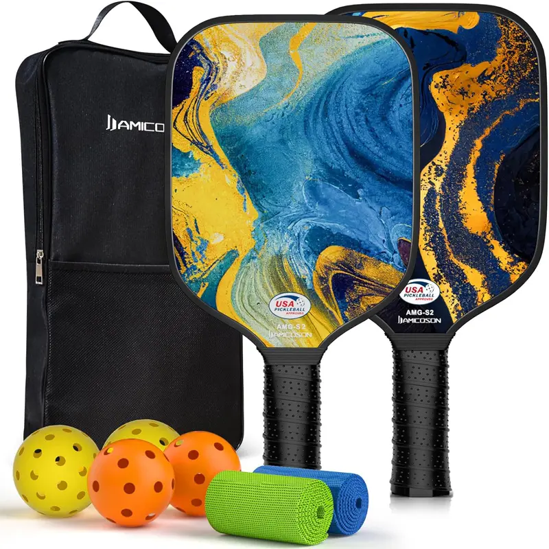 Pickleball Paddles, USAPA Approved Fiberglass Surface Pickleball Set of 2, Lightweight Pickleball Rackets with 4 Pickleball Balls, 2 Cooling Towels, Pickleball Bag, Pickleball Gifts for Men Women
