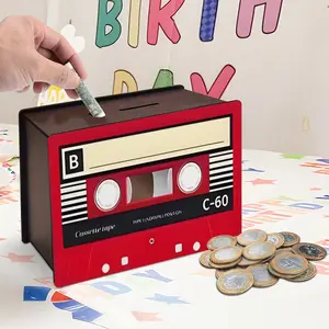 Wooden Piggy Bank with Old Radio Design, Family Savings Plan Money Box, Teenage Holiday Gift, Essential Coin Storage, Birthday Party Toy, Decoration, Print