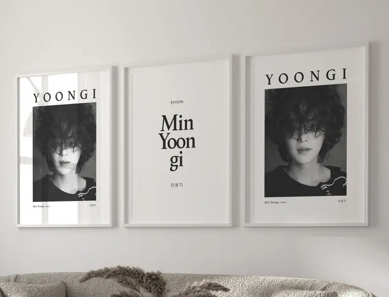 Yoongi BTS Poster Set of 3 SUGA minimalist bts print, agust d bts art, aesthetic black & white bts room decor, bts gifts set of 3 kpop art poster Decor Room, Gifts Poster