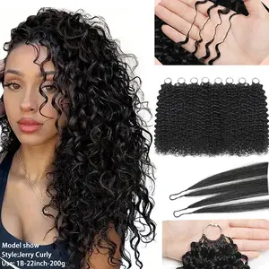 EINbeauty Feather Crochet Human Hair Bundles Lightweight Pre-Separated Invisible Curly Wave Extensions 16-22 Inches Durable Reusable Jerry Curly-1B# and Deep Wave-1B#