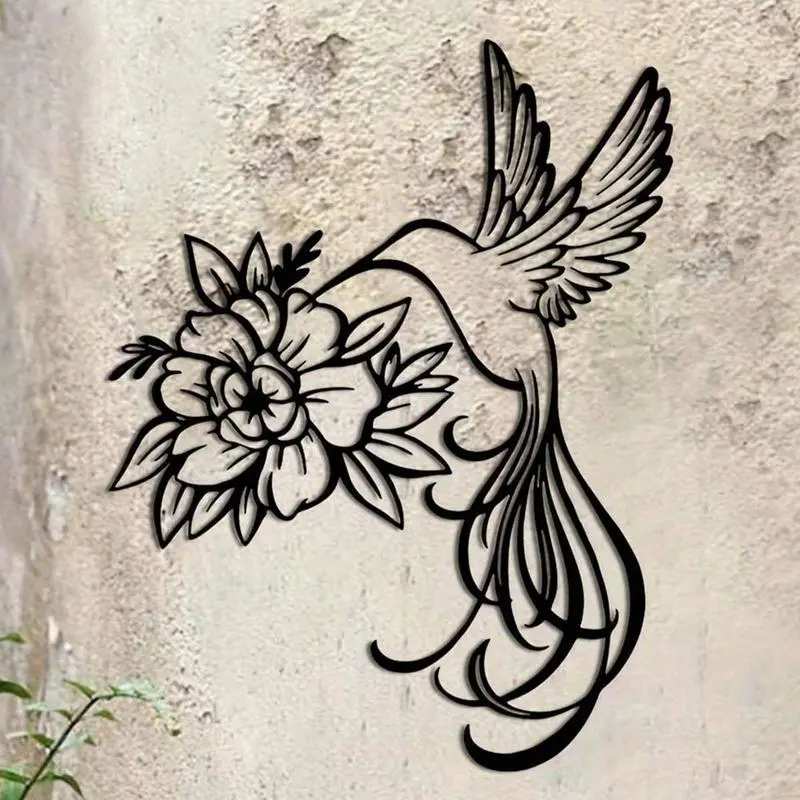 Bird & Flower Design Wall Art, Artistic Metal Wall Decor, Outdoor Garden Yard Fence Decoration, Home Decor, Room Decor, Bedroom Refresh Decor