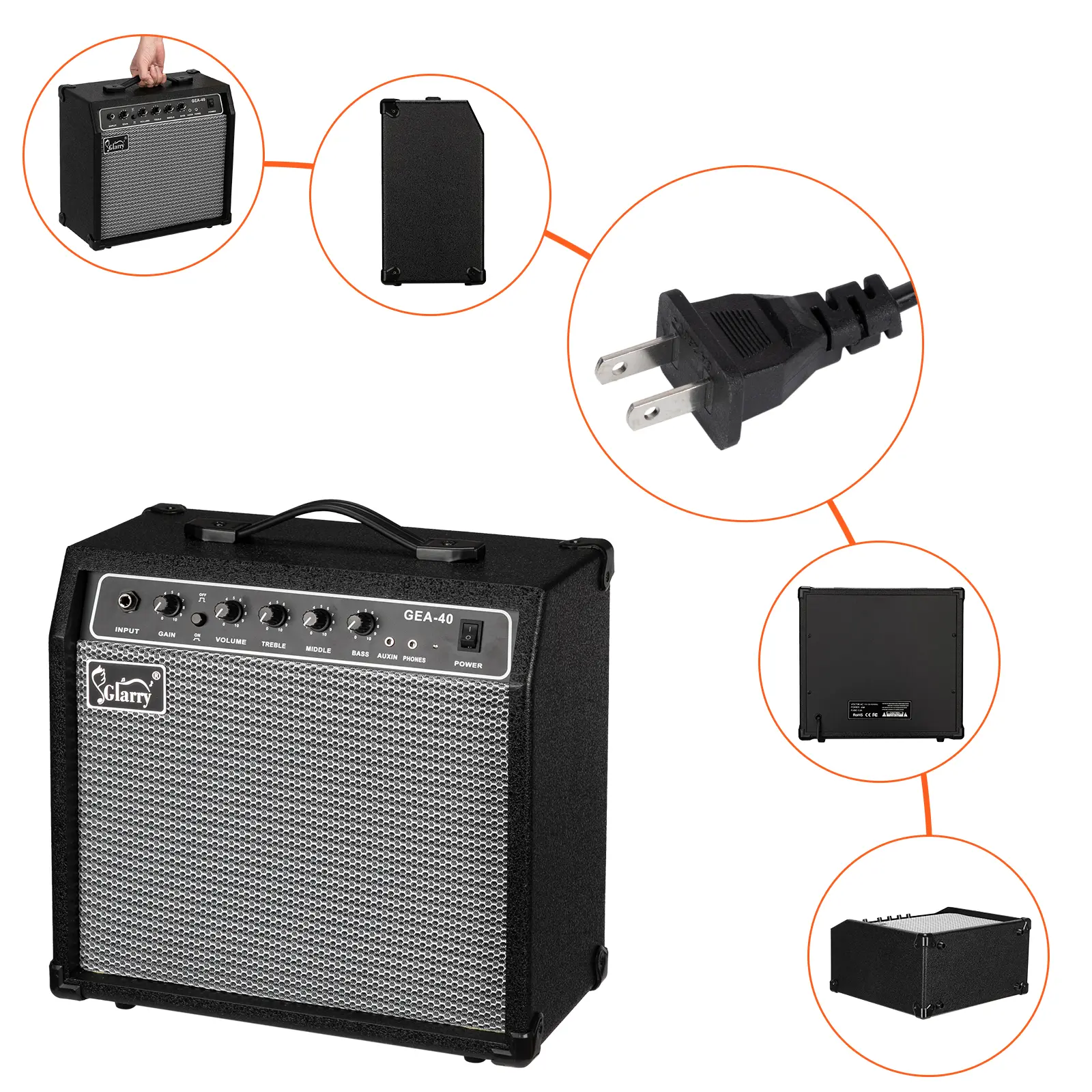 GEA-40 40W Electric Guitar Amplifier - Black Audio Amplifier for Electric Guitars GEA-40 40W Electric Guitar Amplifier - Black Audio Amplifier for Electric Guitars