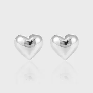 Cute Mini 3D 925 Sterling Silver Simple Love Heart Stud Earrings